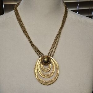 Gold Concentric Pendant Necklace with Braided Chain